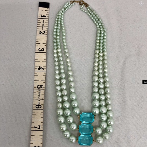 Vintage Faux Pearl Blue Glass 3 Strand Necklace - Picture 10 of 16
